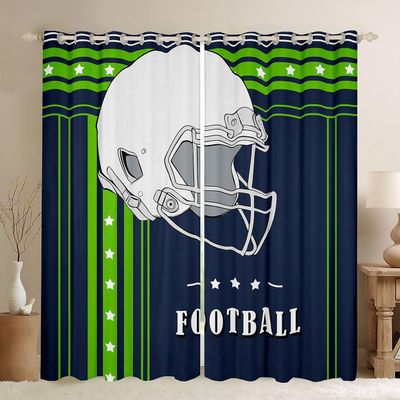 Erosebridal Football Curtains Football Curtains & Drapes Sports Room Decor, Football Seasonal Sports Game Blackout Curtains 42''Wx90''L, Fluorescent Green Navy Blue