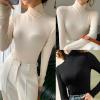 Fleece Crossover Turtleneck, Women's High Stretch Mock Turtle Neck Long Sleeve Bottoming Pullover Tops (Caramel,XL) view 2