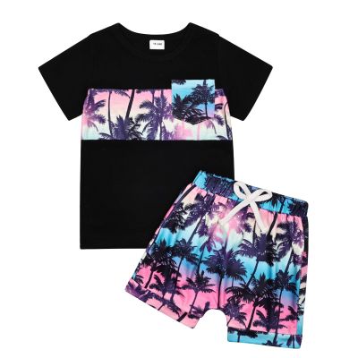 24 Months Boy Clothes Baby Toddler Summer Holiday Style Outfits Short Sleeve Top T-Shirt & Pocket Pant Blue Set 2-3Y