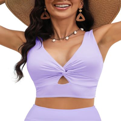 LookbookStore Tankini Tops for Women Swimwear Bikini Tops Light Purple Crop Top Womens Bathing Suits Tankinis Swim Tankini Top for Women Swim Size X-Large Size 16 18