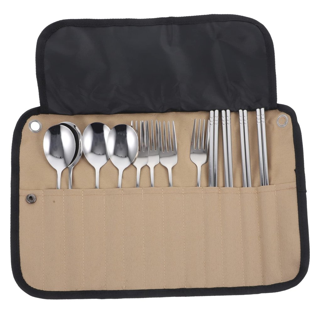 Yardwe Camping Cutlery Set Portable Nylon Utensils Organizer for Outdoor Dining Multi-functional Travel Tableware Kit with Smooth Edges for Safe Use for Picnics and Camping