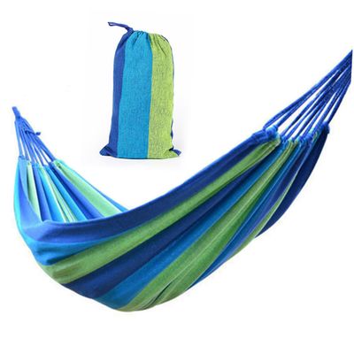 Yardwe Outdoor Canvas Hammock Lightweight Portable Travel Swing for Camping Backpacking and Relaxation Striped Design Blue