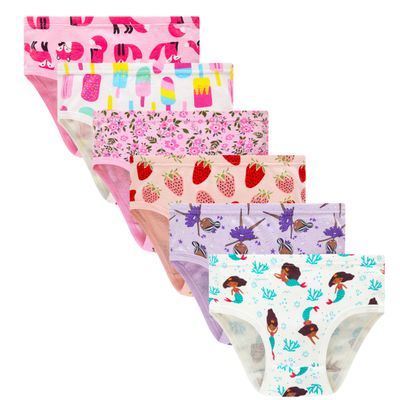 Cadidi Dinos Girls' Cotton Panties Big Girls Soft Black Mermaid Underwear Kids Briefs (Pack of 6) Size 10