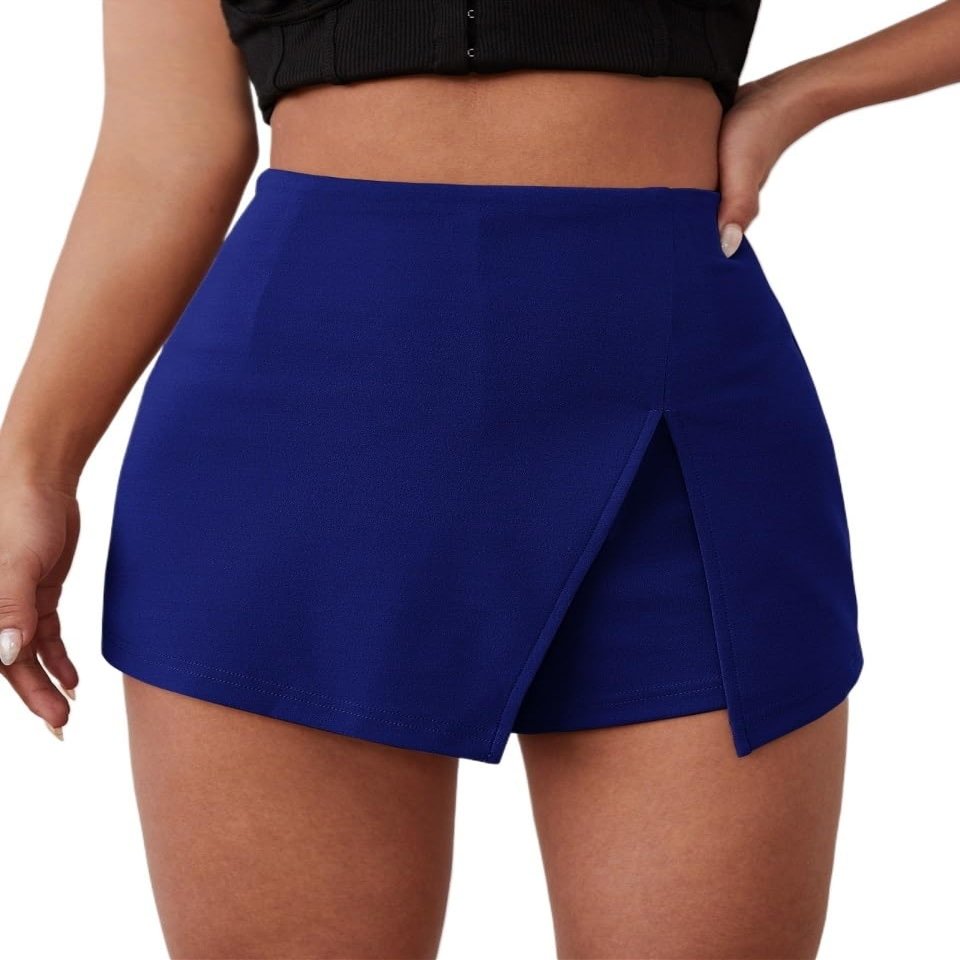 DIERAN Summer Womens Casual Shorts Solid Slit Front Skort Zipper High Waist