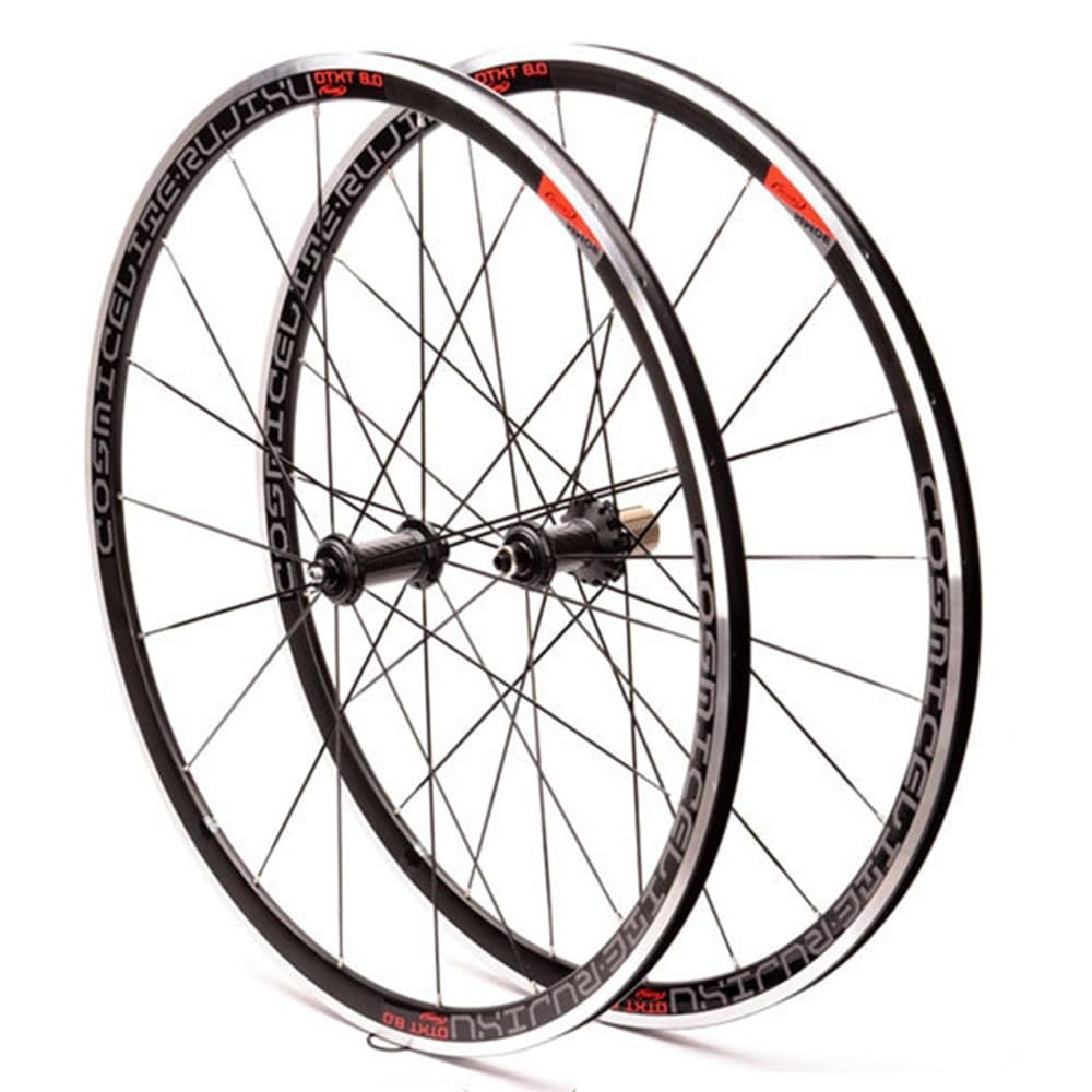 LSRRYD Road Bike Front Rear Wheels 700C V/C Brake Wheelset Carbon Fiber Hubs Aluminium Alloy Rims with Flat Spokes QR 8 9 10 11 Speed Cassette Flywheel (Color : Black Hub, Size : 700C)