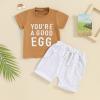 Toddler Baby Boy Easter Outfits Bunny Letter Print Short Sleeve T-Shirt Tops Shorts Infant Summer Clothes Sets (Brown-Good Egg, 0-6 Months) view 2
