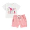 Baby Birthday Girl Outfit Birthday Girl Print Short Sleeve T-Shirt Elastic Shorts Summer Princess 2 Piece Clothes (White Pink, 12-18 Months) view 1