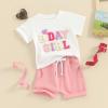 Baby Birthday Girl Outfit Birthday Girl Print Short Sleeve T-Shirt Elastic Shorts Summer Princess 2 Piece Clothes (White Pink, 12-18 Months) view 2