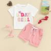 Baby Birthday Girl Outfit Birthday Girl Print Short Sleeve T-Shirt Elastic Shorts Summer Princess 2 Piece Clothes (White Pink, 12-18 Months) view 3