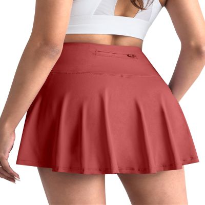 Women Tennis Golf Skirt with Pockets - High Waisted Crossover Golf Pleated Athletic Workout Dress Running Skort (AMZ072,Red,S)