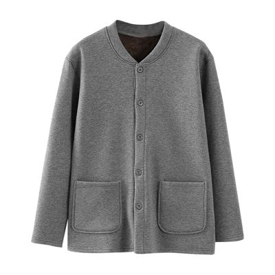 Womens Solid Color Fleece Jacket Snap Front Cardigan Sweatshirt for Women Cardigan Sweater Knit (Grey, XXXXL)