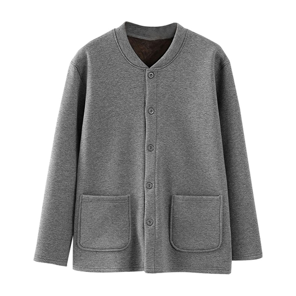 Womens Solid Color Fleece Jacket Snap Front Cardigan Sweatshirt for Women Cardigan Sweater Knit (Grey, XXXXL)