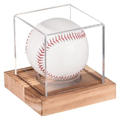 uxcell Baseball Display Case with Wooden Base, Acrylic Baseball Holders for Display Memorabilia Ball Showcase Walnut Wood