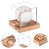 uxcell Baseball Display Case with Wooden Base, Acrylic Baseball Holders for Display Memorabilia Ball Showcase Walnut Wood view 3