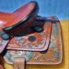 Sazaar Tack Western Kids Youth Adult Barrel Leather Saddle for Horse Riding, Floral Tooled Saddle with Silver Conchos ST-WLS-126 (12" Seat) view 3