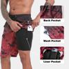 FT FENTENG Mens Swim Trunks with Compression Liner, Gradient Maroon Leaf Men Bathing Suit Swimming Trunks 9 Inch Inseam Board Shorts Men's Swimwear, 4 Way Stretch Beach Shorts Quick Dry Swimsuits, S view 3