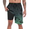 FT FENTENG Mens Swim Trunks with Compression Liner, Gradient Green Leaf Men Bathing Suit Swimming Trunks 9 Inch Inseam Board Shorts Men's Swimwear, 4 Way Stretch Beach Shorts Quick Dry Swimsuits, L view 1