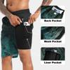 FT FENTENG Mens Swim Trunks with Compression Liner, Gradient Green Leaf Men Bathing Suit Swimming Trunks 9 Inch Inseam Board Shorts Men's Swimwear, 4 Way Stretch Beach Shorts Quick Dry Swimsuits, L view 3
