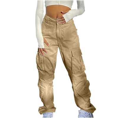 Fashion Women High Waisted Cargo Pants Patchwork Wide Leg Pants Baggy Streetwear Y2K Teen Girls Casual Hiking Pants