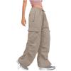 NineFit Basics Cargo Pants Women High Waisted Wide Leg Pants Baggy Elastic Drawstring Outdoor Y2K Fashion Streetwear Jogger Trousers, Small, A01_khaki view 1
