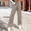 NineFit Basics Cargo Pants Women High Waisted Wide Leg Pants Baggy Elastic Drawstring Outdoor Y2K Fashion Streetwear Jogger Trousers, Small, A01_khaki view 3