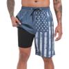 FT FENTENG Mens Swim Trunks with Compression Liner, Vintage Navy USA Flag Men Bathing Suit Swimming Trunks 9 Inch Inseam Board Shorts Men's Swimwear, 4 Way Stretch Beach Shorts Quick Dry Swimsuits, L view 1