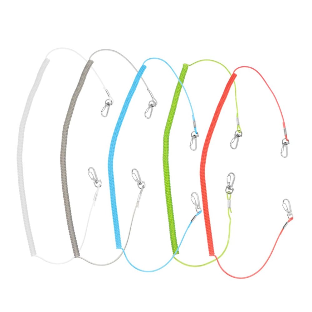 Happyyami 5 Pcs Fishing Tether with Elastic Ropes Steel Wire Keychain Wire Ring Fishing Rigs Outdoor Adventure Gear Random Color