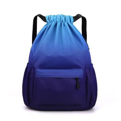 CarXs Waterproof Drawstring Bag, Lightweight String Backpack with Water Bottle Holder and Pockets, Gym Sports Cinch Sackpack (Blue,Small)