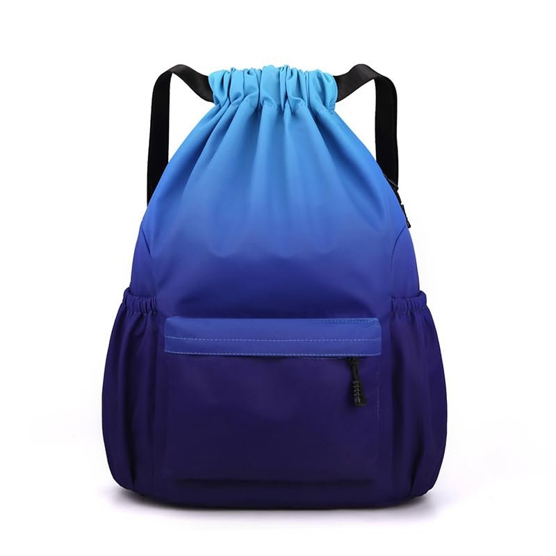 CarXs Waterproof Drawstring Bag, Lightweight String Backpack with Water Bottle Holder and Pockets, Gym Sports Cinch Sackpack (Blue,Small)