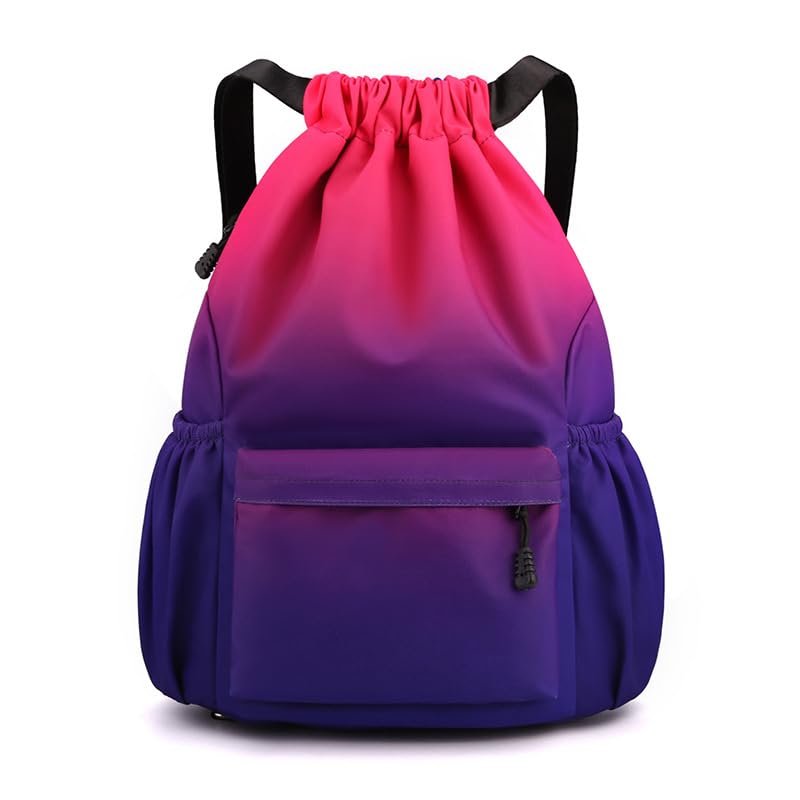 CarXs Waterproof Drawstring Bag, Lightweight String Backpack with Water Bottle Holder and Pockets, Gym Sports Cinch Sackpack (Red blue,Small)