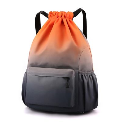 CarXs Waterproof Drawstring Bag, Lightweight String Backpack with Water Bottle Holder and Pockets, Gym Sports Cinch Sackpack (Orange gray,Small)
