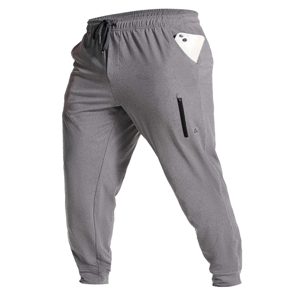 YOVVI Men's Athletic Joggers Stretch Sweatpants with Zipper Pockets Lightweight Running Workout Gym Track Golf Jogging Training Sweat Pants for Men(Grey,XL)