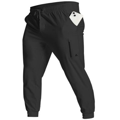 YOVVI Men's Athletic Joggers Stretch Sweatpants with Zipper Pockets Lightweight Running Workout Gym Track Golf Jogging Training Sweat Pants for Men(Black,S)