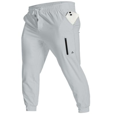 YOVVI Men's Athletic Joggers Stretch Sweatpants with Zipper Pockets Lightweight Running Workout Gym Track Golf Jogging Training Sweat Pants for Men(Light Grey,L)