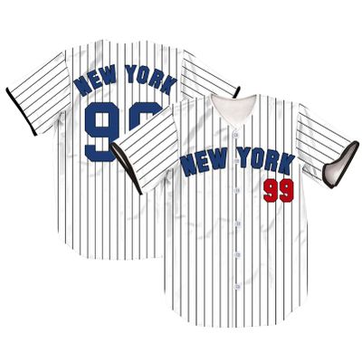 TIFIYA New York 99 Stripes Baseball Jersey NY Softball Short Sleeve Button Shirts for Women/Men T266-White-XXL