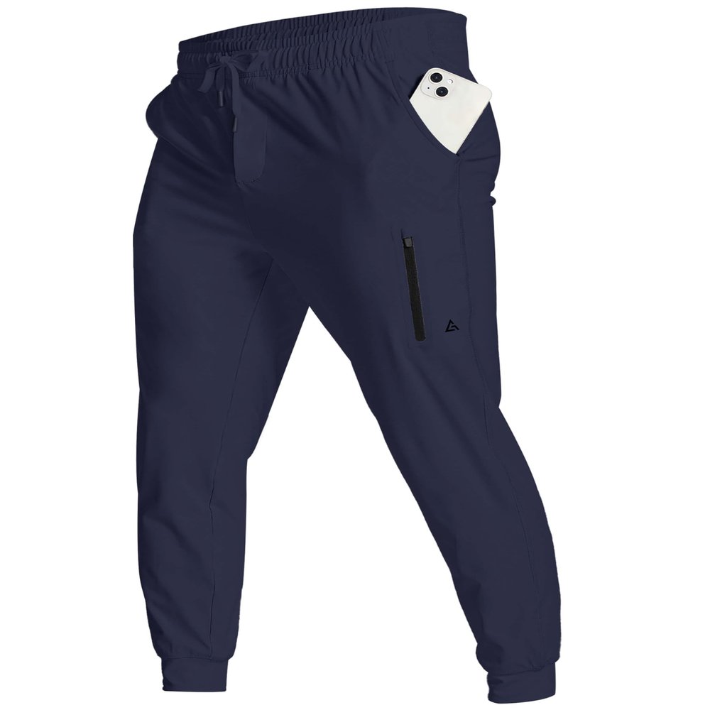 YOVVI Men's Athletic Joggers Stretch Sweatpants with Zipper Pockets Lightweight Running Workout Gym Track Golf Jogging Training Sweat Pants for Men(Dark Blue,3XL)