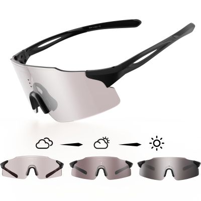 WGKVP Photochromic Running Glasses for Women and Man, with UV400 Protection Lightweight Wraparound Sports Glasses for Running & Outdoor Training (Black)