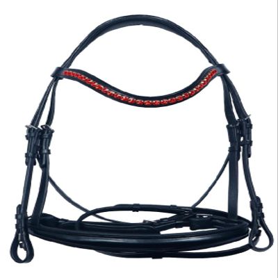 Sazaar Tack Black Leather Padded English Anatomic Bridle with Matching Reins White Crystal Browband Handmade Full Cob Pony ST-004 (Pony)