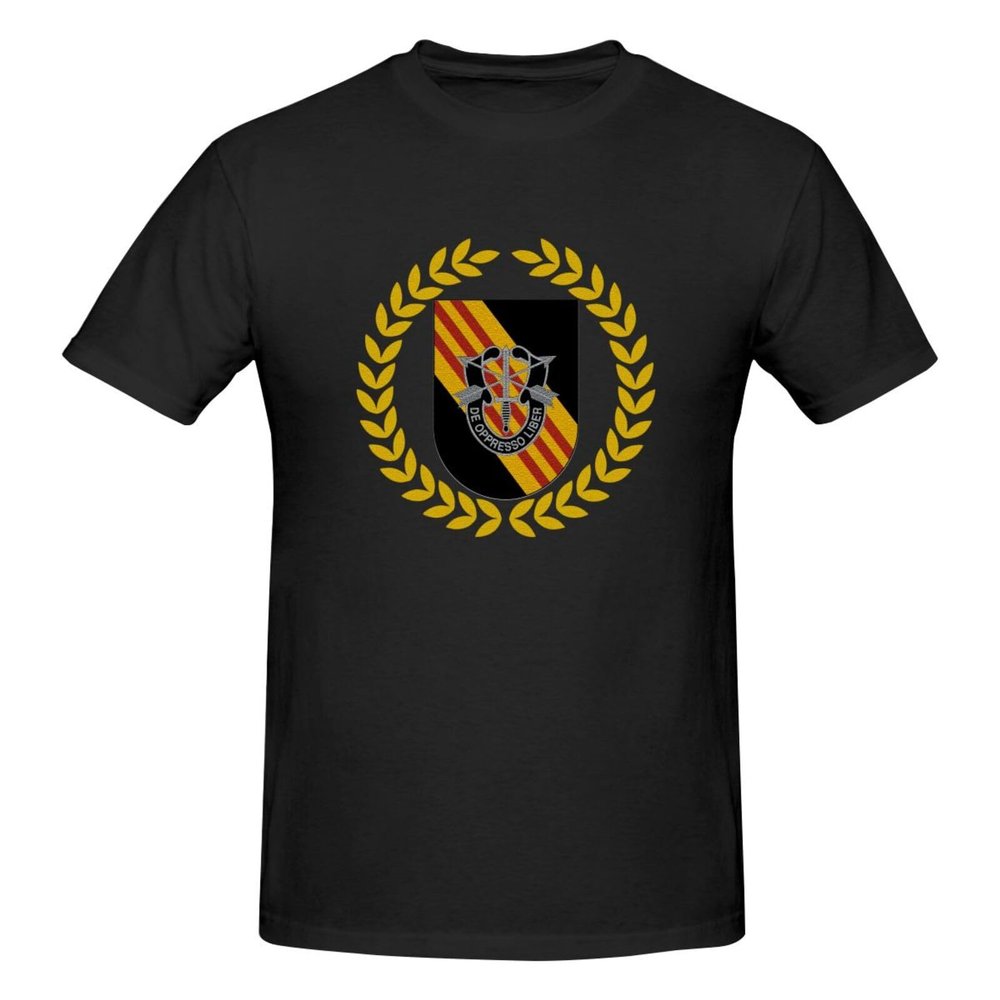 WOLEN 5th Special Forces Group Men's Round Neck Comfortable Short Sleeve T-Shirt Black