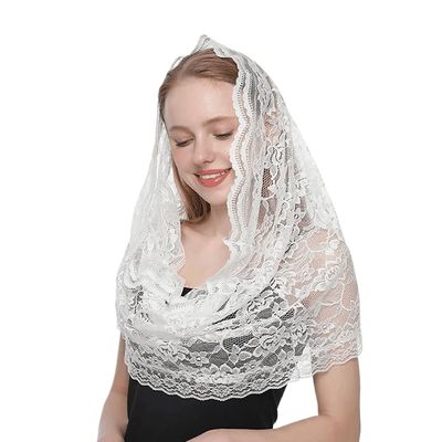 HUSSATOP Women Spanish Style Mass Veil Floral Vintage Mantilla Veil Lace Shawl Latin Scarf Head Covering for Wedding