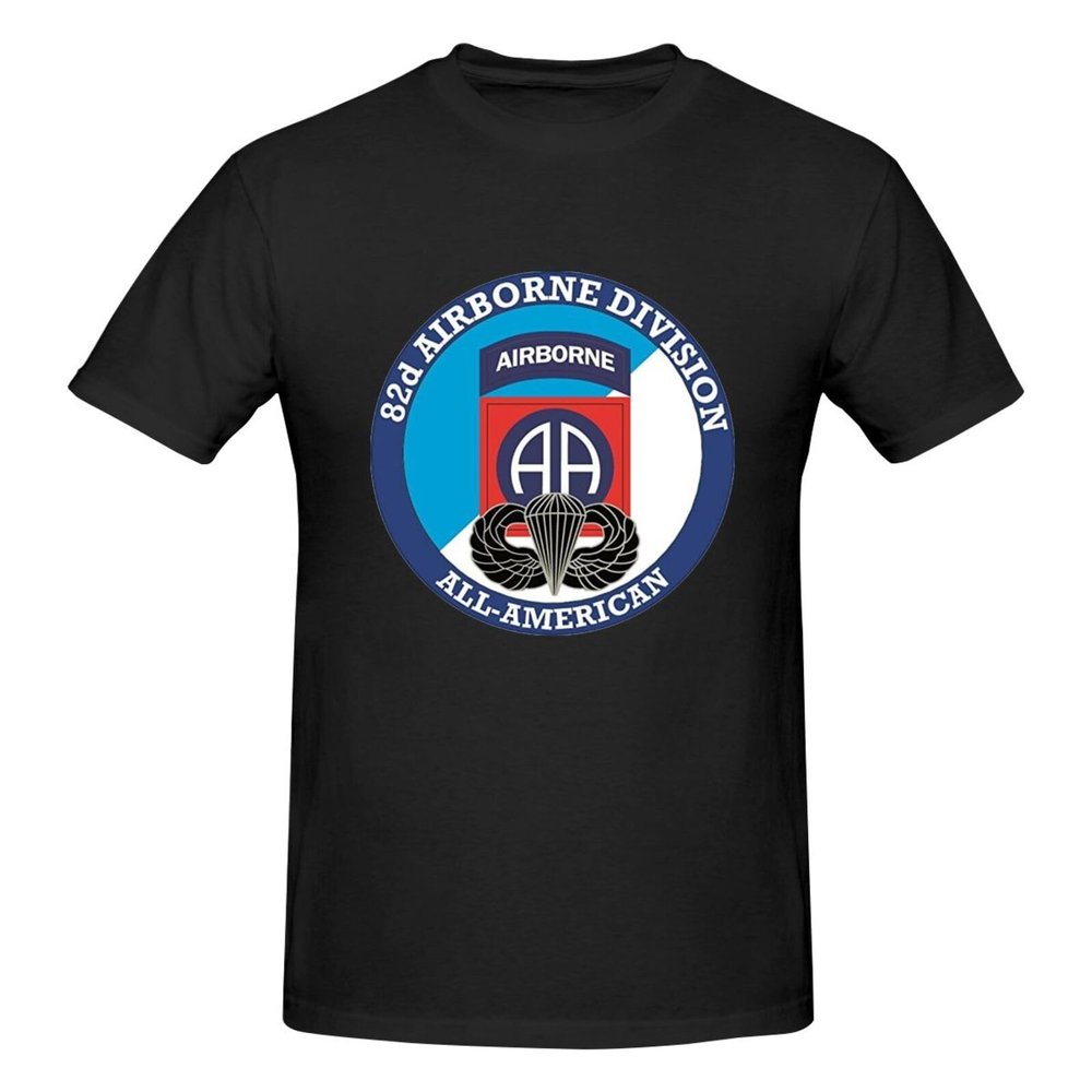 82nd Airborne Division with Jump Wings Men's Round Neck Comfortable Short Sleeve T-Shirt Black