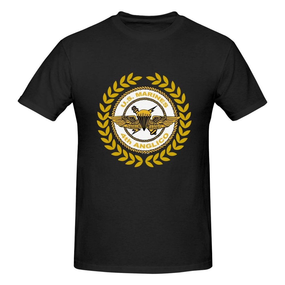 WOLEN 4th ANGLICO Air Naval Gunfire Men's Round Neck Comfortable Short Sleeve T-Shirt Black