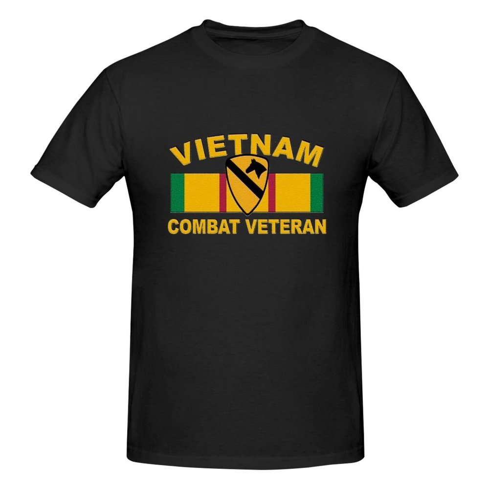 WOLEN US Army 1st Cavalry Division Vietnam Combat Veteran Men's Round Neck Comfortable Short Sleeve T-Shirt