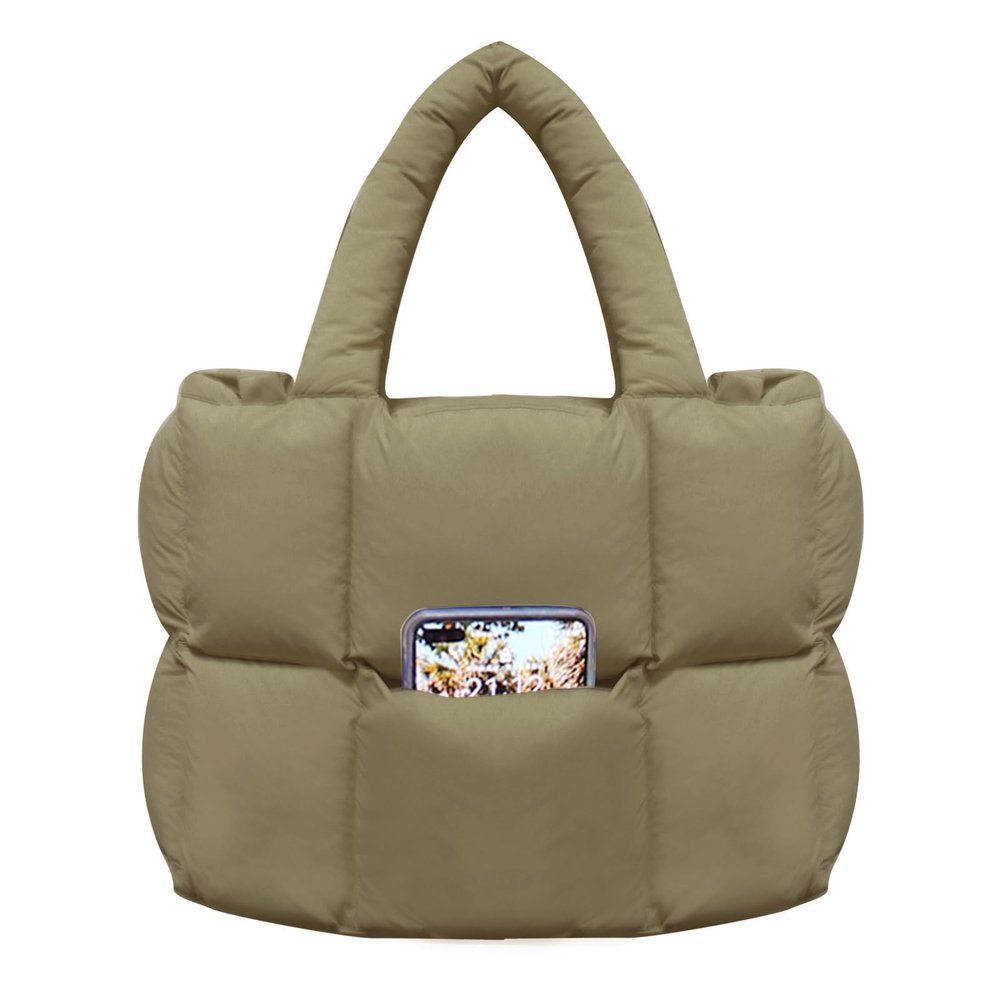 NAARIIAN women large puffer tote handbag puffy dupes light weight handmade cotton padded Shoulder bag(Olive)