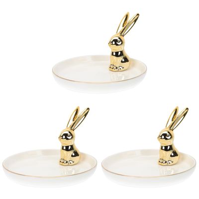 Garneck 3 Pcs Rabbit Ceramic Plate Tabletop Ornament Rabbit Cake Stands Ceramic Sundries Tray Sculpture Stand Bunny Plates Trinket Animal Ring Bracelet s White Dessert