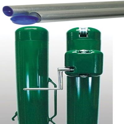 Douglas DTP-37 Green Round Internal Wind Tennis Post (3 Inch OD) w Round Galvanized Ground Sleeves