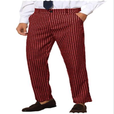 Houndstooth Suit Pants for Men Slim Fit Classic Business Plaid Dress Trousers