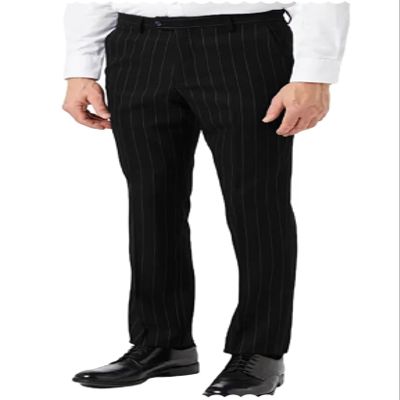 QINYNMU Men's Striped Dress Pants Casual Straight Fit Office Work Suit Trousers Black