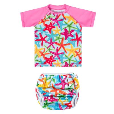 ALVABABY Baby Swimsuit,Infant Toddler Bathing Short Sleeve Swimwear,Baby Reusable Swim Diaper with Matching Top for Boy Girl