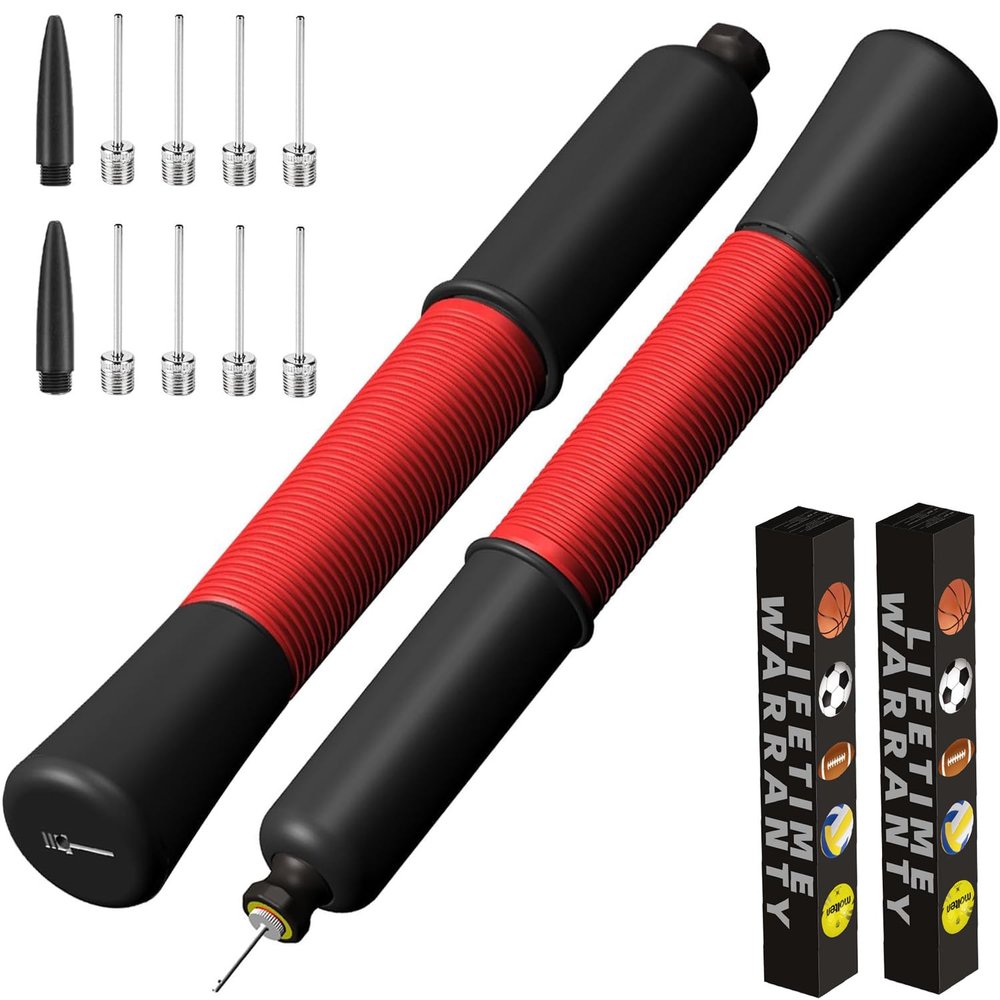 Ball Pump with Needle Storage(Never Lose Pin) Basketball Pump with 5 Needles and Extendable Cable, Soccer Football Pumps, Volleyball Pump Rugby Ball Inflator - Great for All Balls - 1&2 Pack Available